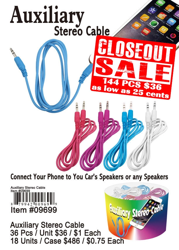 Auxiliary Stereo Cable - Closeout 144 Pcs.